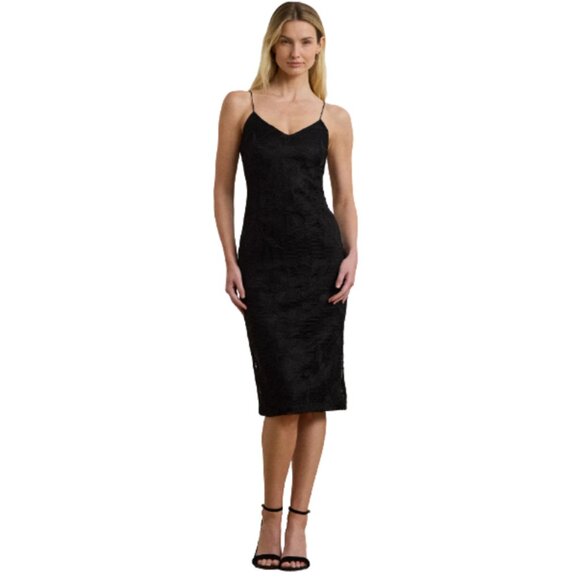 Lauren Ralph Lauren Floral Embroidered Midi Slip Dress Evening Cocktail NWT - 14